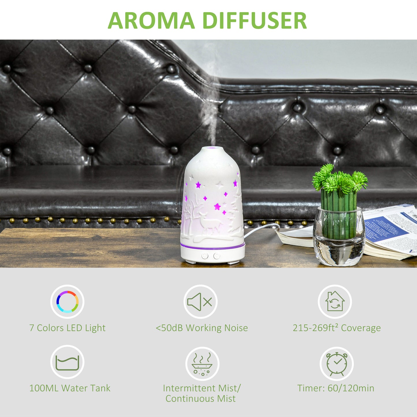 Ceramic Aromatherapy Diffuser & Humidifier with LED Lights