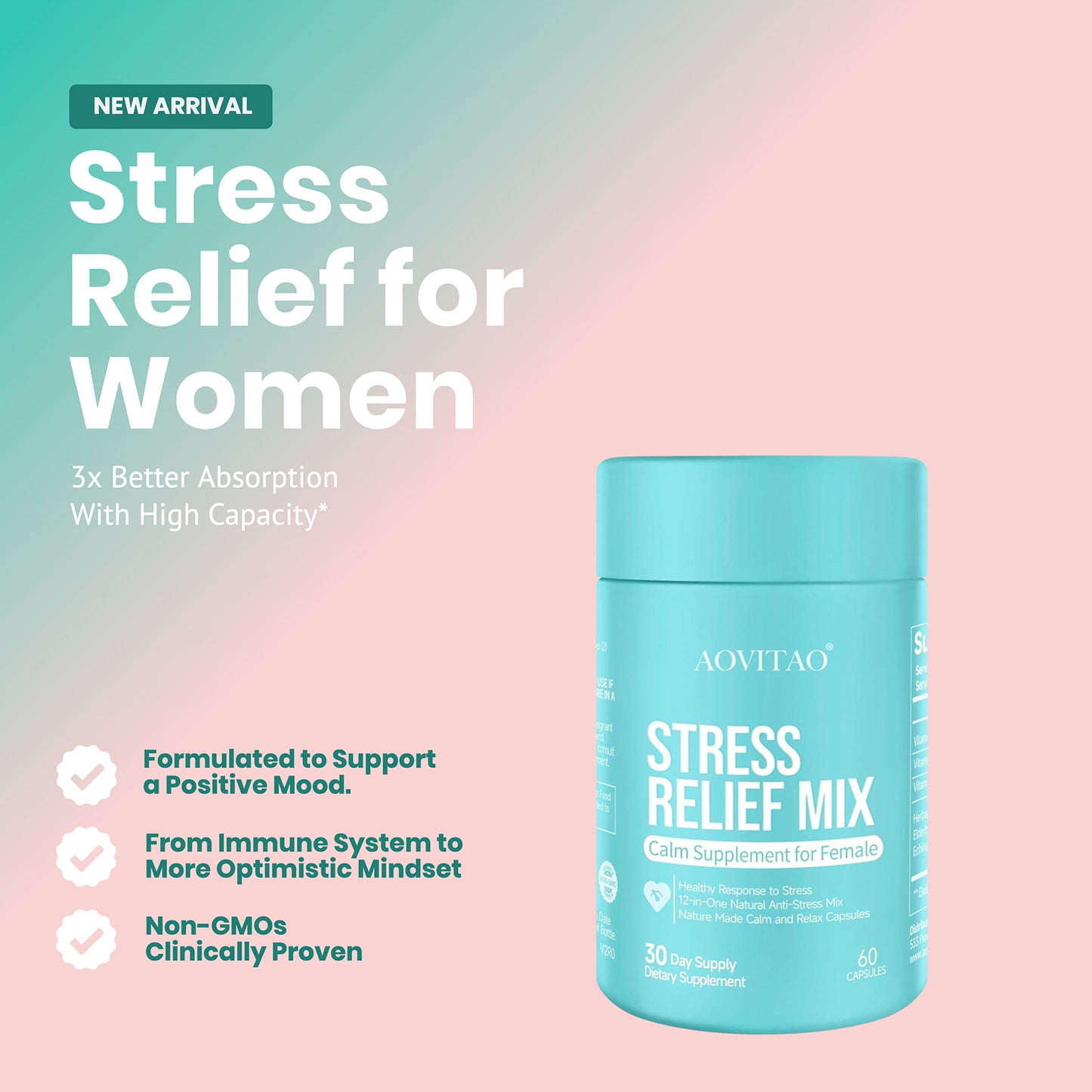 Calm & Focus Ashwagandha Supplement for Women - Stress Relief & Mental Clarity
