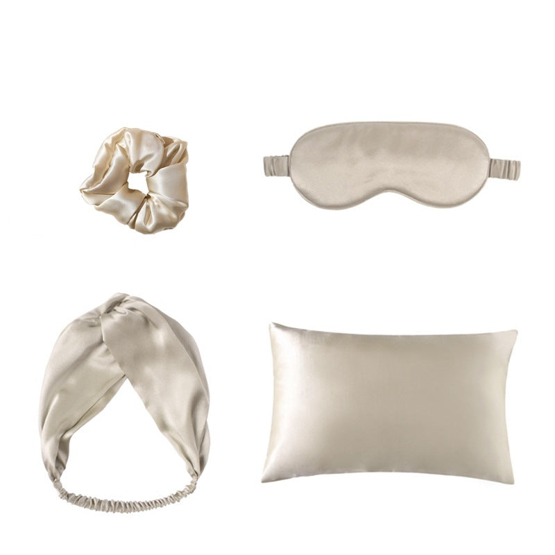 Luxury Silk Sleep Set - Eye Mask, Pillowcase, Hair Accessories (4-Piece)